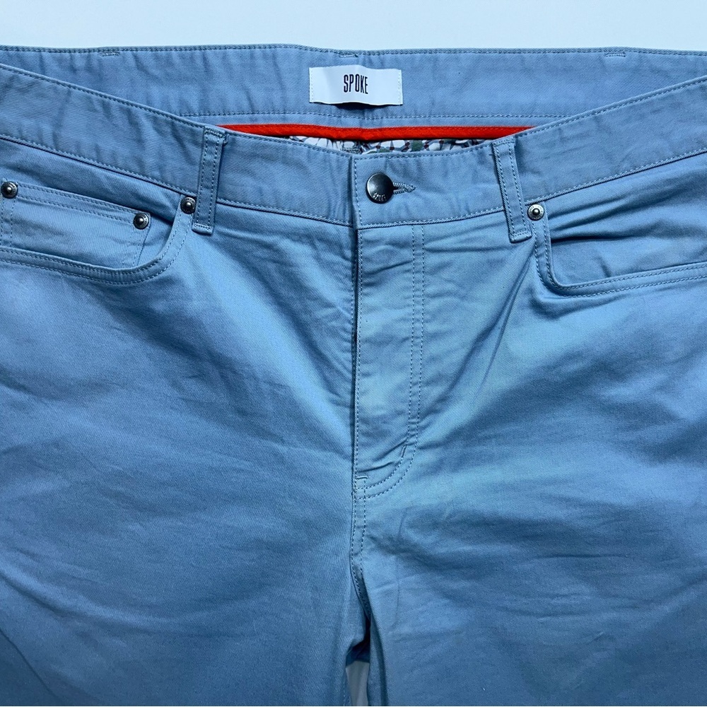 Spoke 5 Pocket Pants Mens 37x30 Powder Blue FIVES Build B Chino Button Fly - Picture 2 of 15